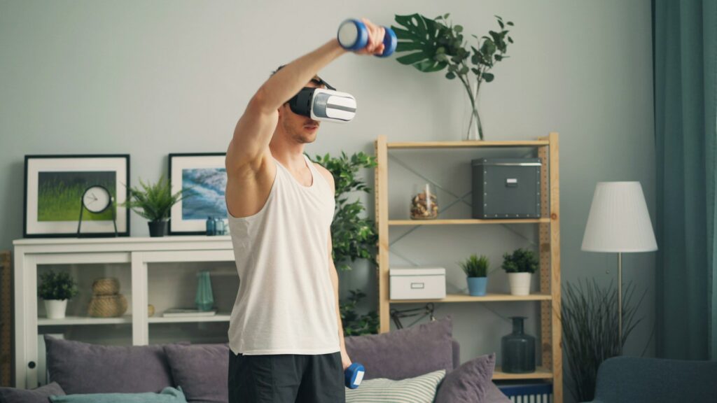 Virtual reality (VR) and augmented reality (AR) workouts that turn fitness experiences into games
